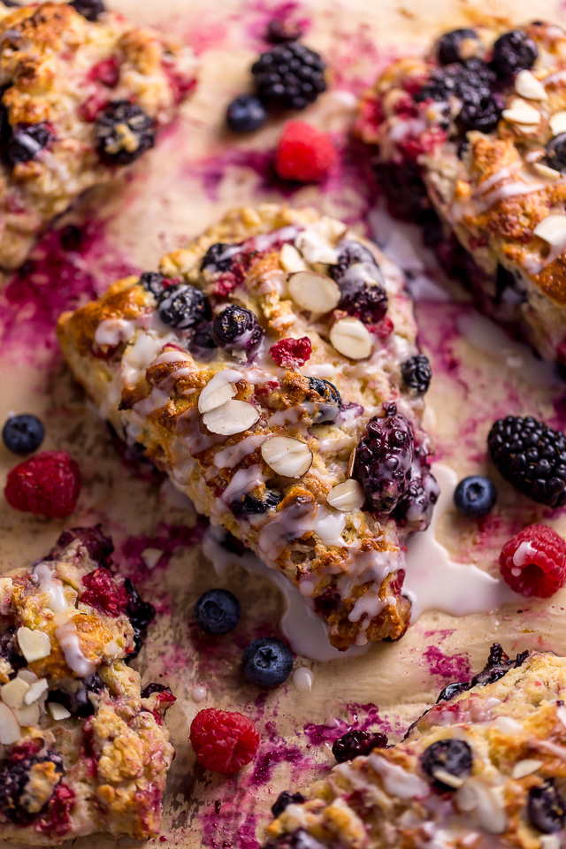 These Bakery-Style Triple Berry Buttermilk Scones are flaky yet moist and so delicious! And they're so easy to make!