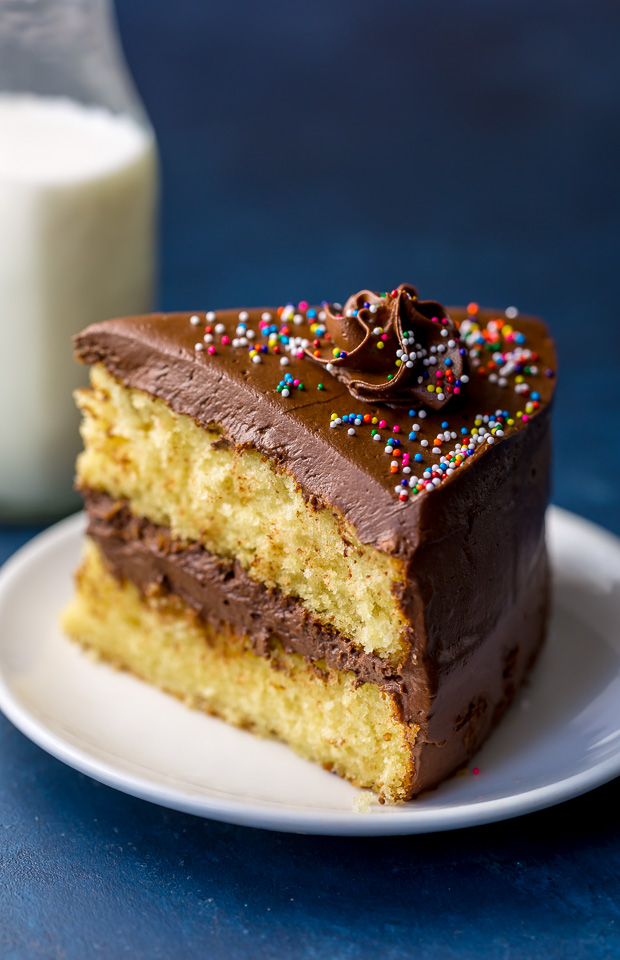 This Classic Yellow Cake with Creamy Chocolate Frosting is sure to be your new favorite recipe!