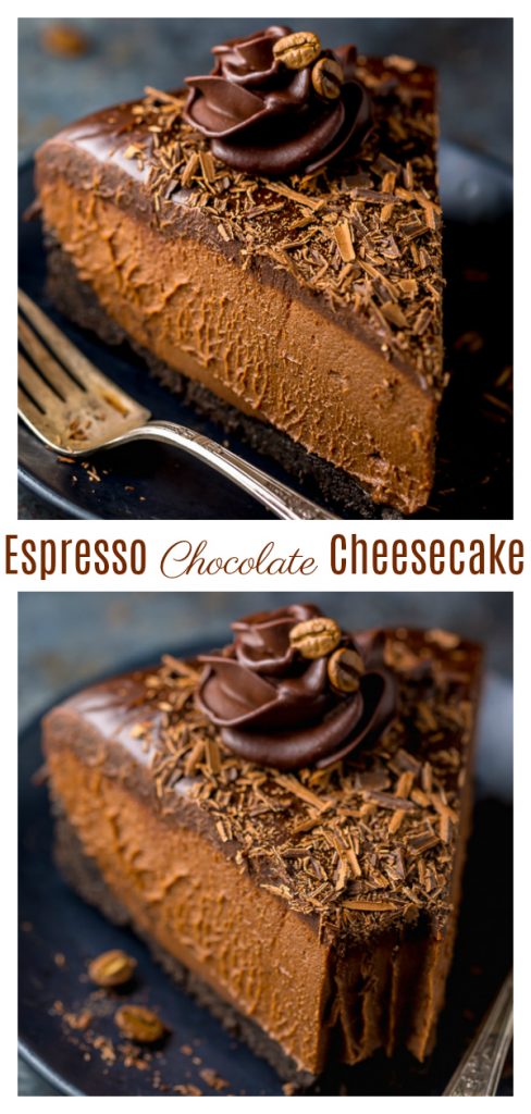 An easy and delicious recipe for No-Bake Espresso Chocolate Cheesecake! So rich and creamy... it's hard to stop at one slice. If you love the flavor combination of coffee and chocolate, you'll love this espresso cheesecake recipe!