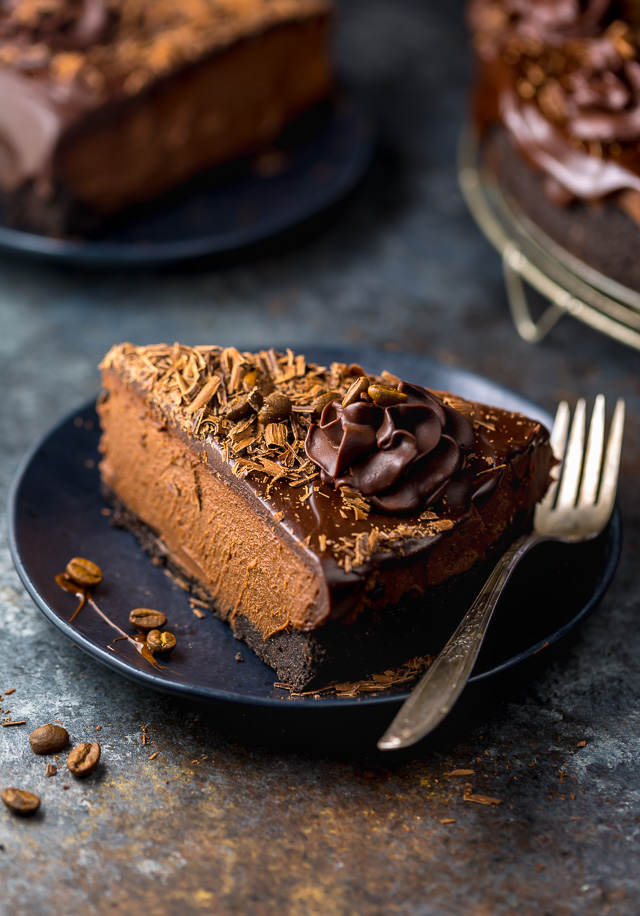 Delicious espresso and chocolate cake with marshmallow fluff American