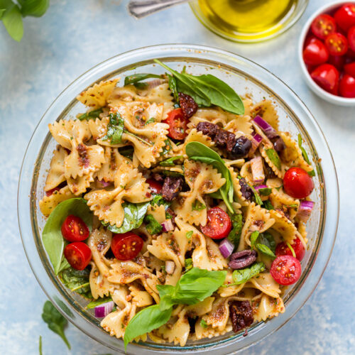 Vegan Spinach and Sun-Dried Tomato Pasta Salad - Baker by Nature