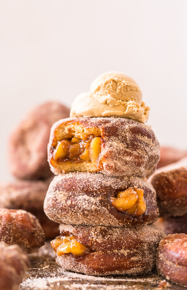 Fluffy Apple Pie Doughnuts are the ULTIMATE Fall treat! And so darn good with a cup of coffee.