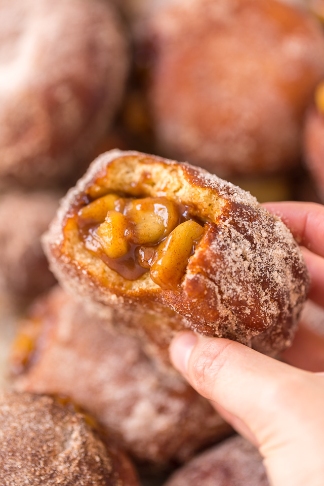 Fluffy Apple Pie Doughnuts are the ULTIMATE Fall treat! And so darn good with a cup of coffee.