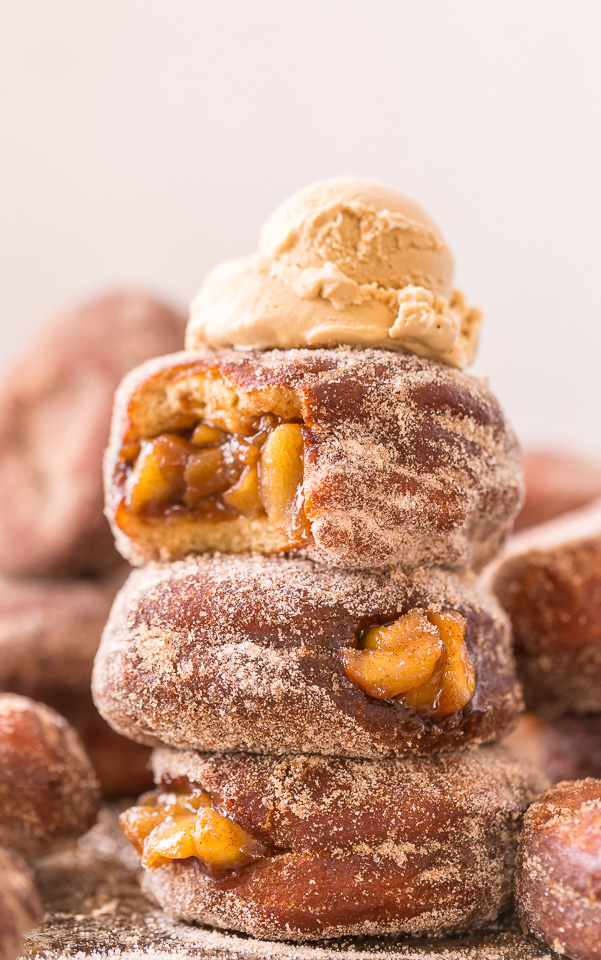 Fluffy Apple Pie Doughnuts are the ULTIMATE Fall treat! And so darn good with a cup of coffee.