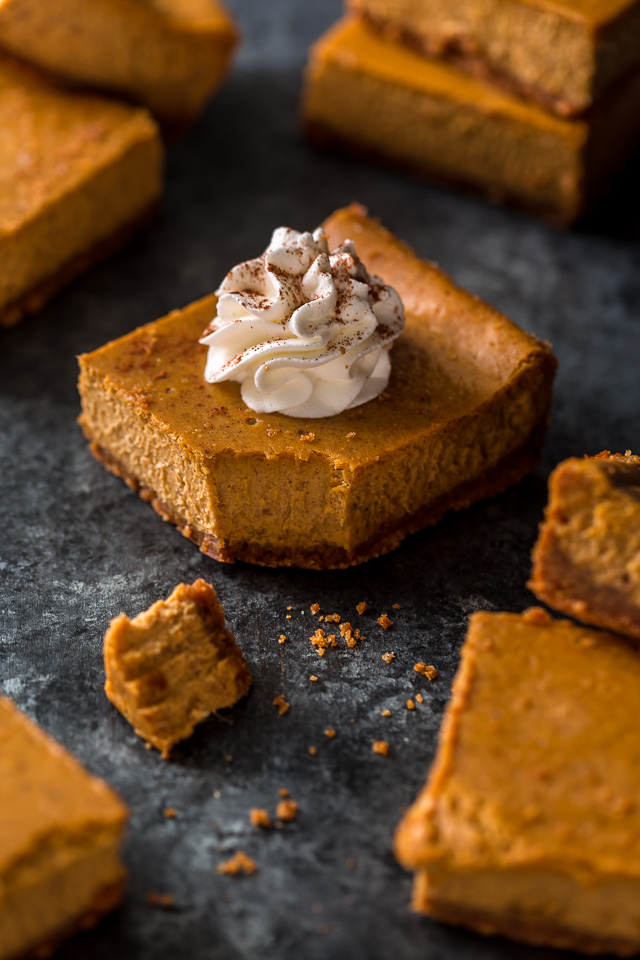 An easy and delicious recipe for Pumpkin Pie Cheesecake Bars! Made with a whole can of pumpkin!!! The best part is this recipe is freezer friendly.