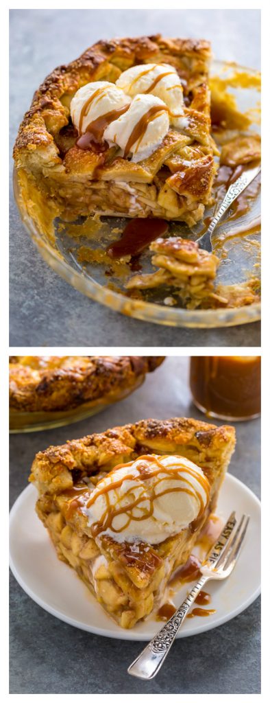 The BEST Salted Caramel Apple Pie!!! Includes recipes for salted caramel sauce and pie crust. #pie #apple #Thanksgiving #saltedcaramel 