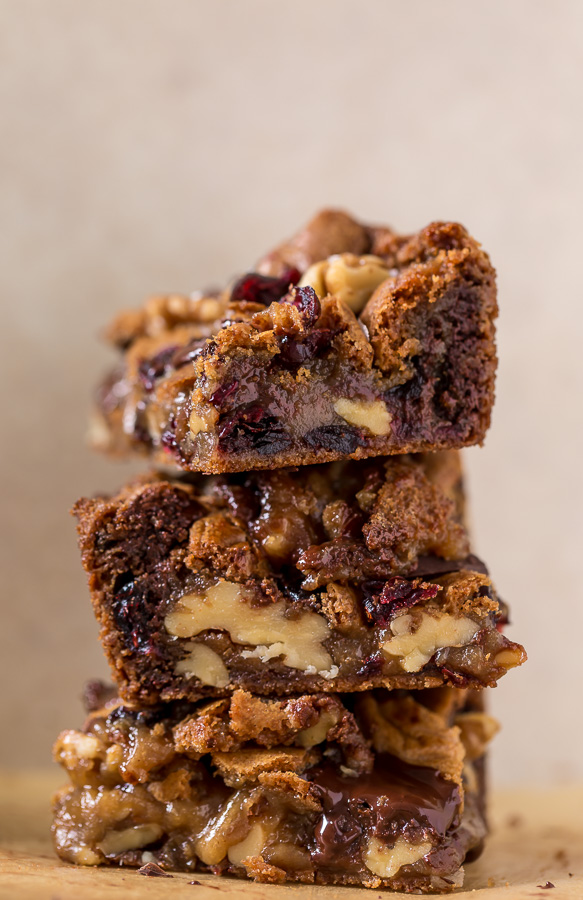 Chocolate Cranberry Walnut Blondies are crunchy, chewy, gooey and so delicious! A super easy blondie recipe that's made in one bowl and so perfect for the holiday celebrations.