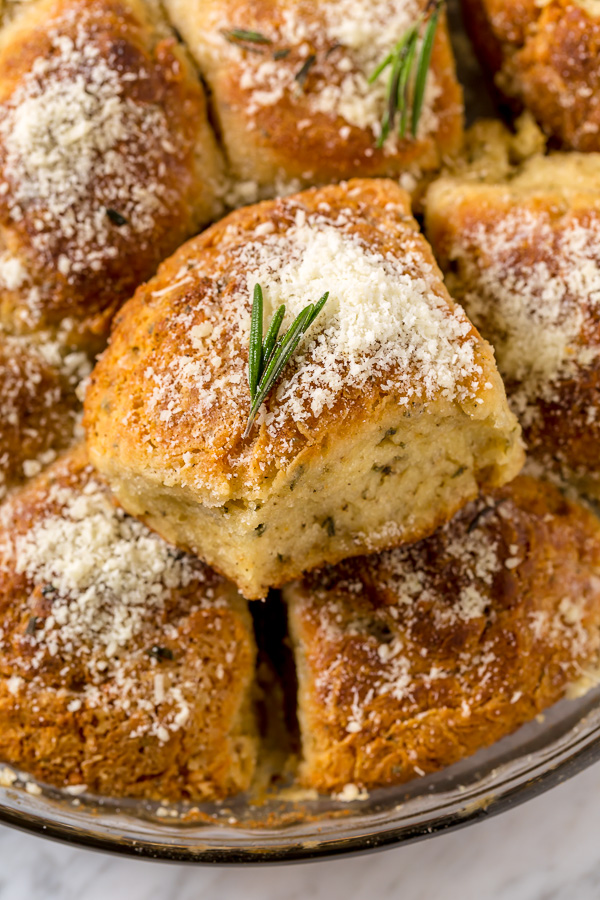 Rosemary Parmesan Biscuits are fluffy, flavorful, and so good with a bowl of soup or chili! Perfect for Thanksgiving, too!