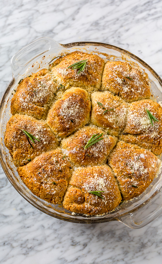 Rosemary Parmesan Biscuits are fluffy, flavorful, and so good with a bowl of soup or chili! Perfect for Thanksgiving, too!