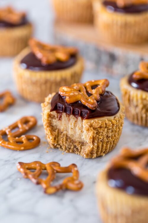 Chocolate Covered Peanut Butter Pretzel Cheesecake Cupcakes