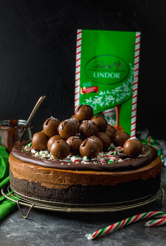 This No-Bake Peppermint Mocha Cheesecake is rich, creamy, and so flavorful! Topped with chocolate ganache and crushed candy canes, this chocolate peppermint cheesecake is seriously festive and perfect for holiday celebrations. #peppermintmocha #cheesecake #chocolate #Christmas #peppermint 