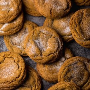 Thick and CHEWY Bourbon Molasses Cookies are perfect for the holidays! Made with brown sugar and plenty of festive spices, these cookies are so soft and flavorful!