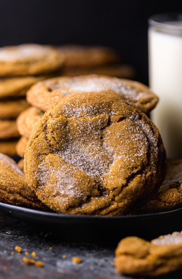 Thick and CHEWY Bourbon Molasses Cookies are perfect for the holidays! Made with brown sugar and plenty of festive spices, these cookies are so soft and flavorful!