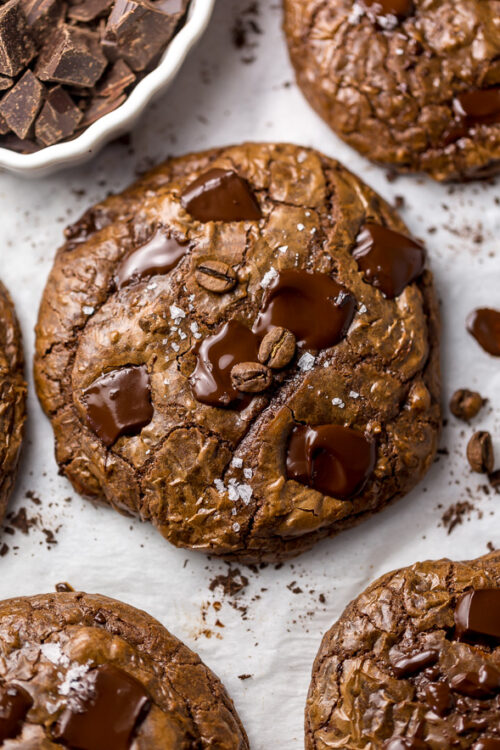 These Espresso Chocolate Fudge Cookies are thick and so decadent! A coffee lovers dream come true! 