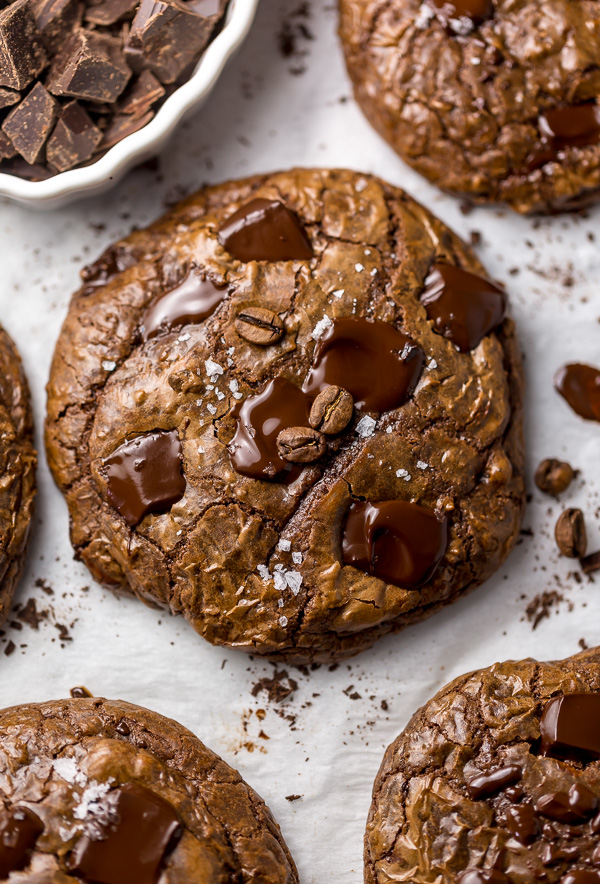 These Espresso Chocolate Fudge Cookies are thick and so decadent! A coffee lovers dream come true! 
