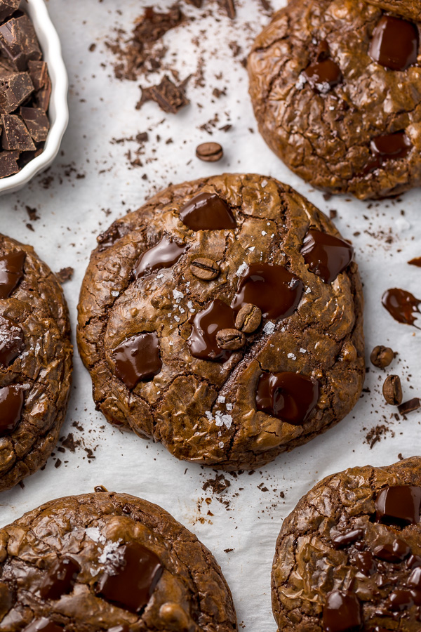 These Espresso Chocolate Fudge Cookies are thick and INSANELY decadent! So good with a big glass of milk or a cup of coffee. These won't last long!