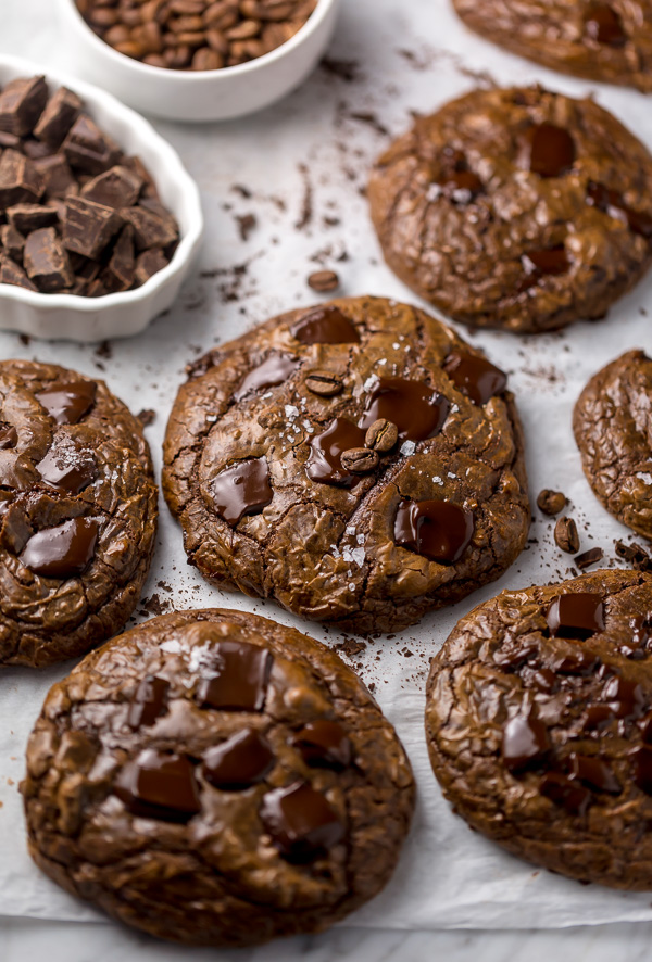 These Espresso Chocolate Fudge Cookies are thick and INSANELY decadent! So good with a big glass of milk or a cup of coffee. These won't last long!