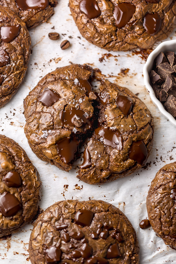 These Espresso Chocolate Fudge Cookies are thick and INSANELY decadent! So good with a big glass of milk or a cup of coffee. These won't last long!