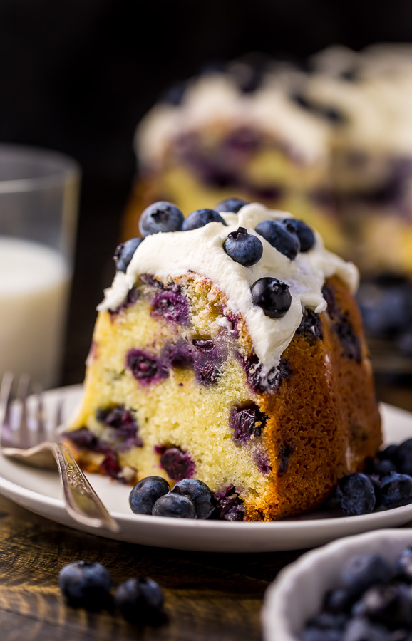 An easy and delicious recipe for The BEST Blueberry Bundt Cake! This cake is so moist, buttery, and bursting with juicy blueberries! It's perfect for brunch and pairs well with coffee or tea.