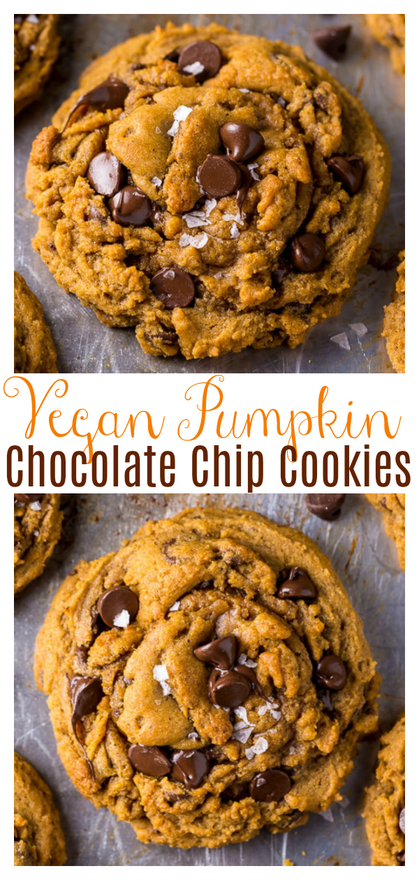 Say hello to the BEST Vegan Pumpkin Chocolate Chip Cookies ever! Thick, chewy, and loaded with real pumpkin flavor! The trick is to let them rest on the baking until cool... then they won't be cakey!