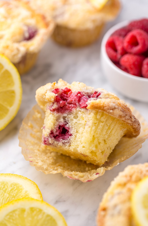 Moist and sunshiny sweet, these Lemon Raspberry Crumb Muffins are so good with a cup of coffee! Loaded with fresh raspberries and bursting with real lemon flavor, these are a must try for any lemon and raspberry lover!