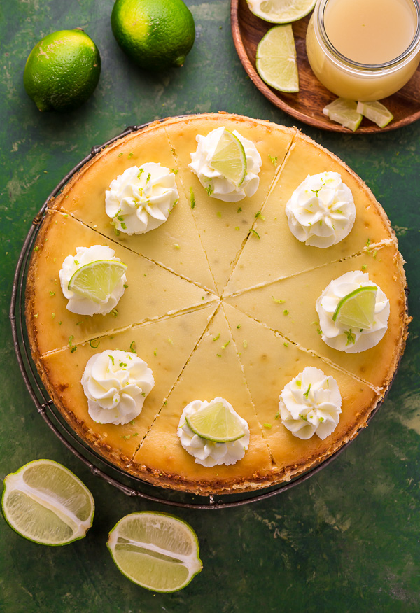 This Key Lime Cheesecake is so creamy and always a crowd-pleaser! The base is a graham cracker crust and the cheesecake filling is made with lime juice and lime zest, which provides plenty of lime flavor. If you love key lime pie and cheesecake, you have to try this great recipe!