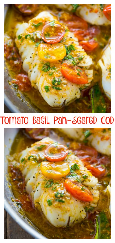 Pan Seared Cod In White Wine Tomato Basil Sauce Baker By Nature