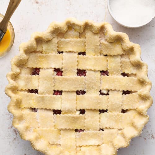 All butter pie dough recipe rolled out and in pie plate.