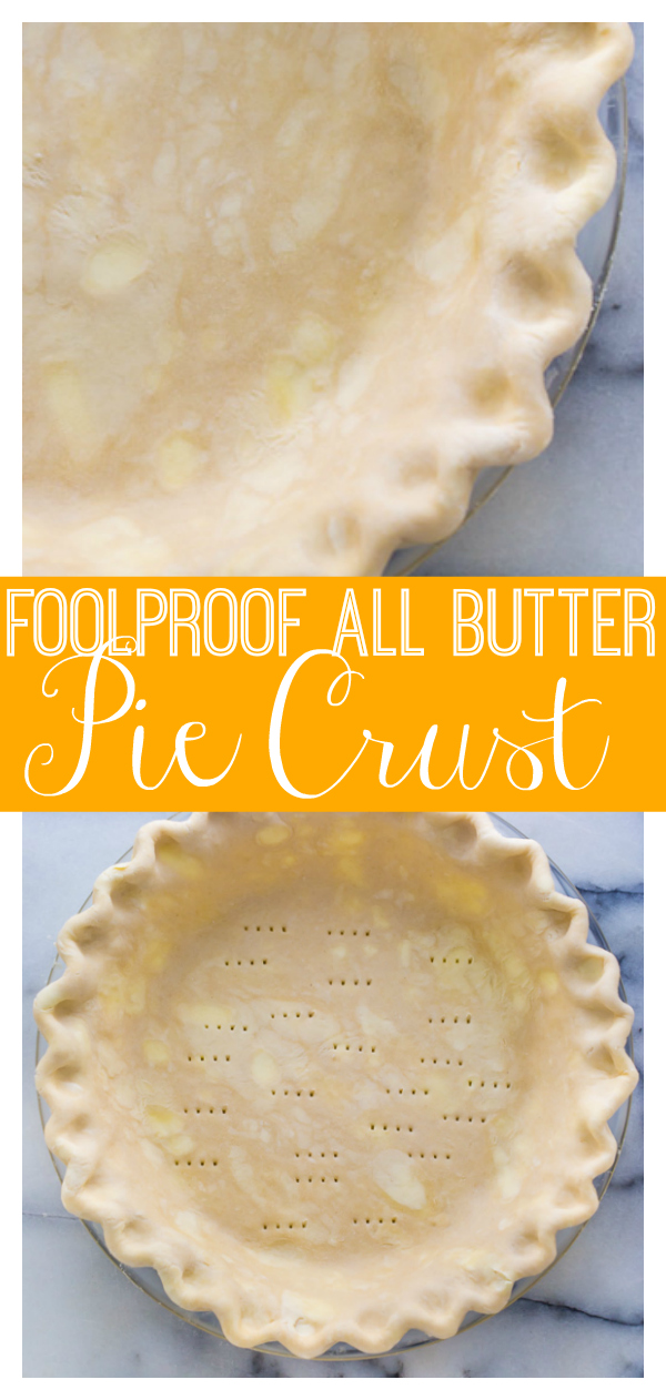 My Foolproof All Butter Pie Crust is the best and ONLY pie crust recipe you'll ever need! Easy to roll out and yields a flaky and flavorful butter crust every single time. Perfect for all of your pie baking needs!