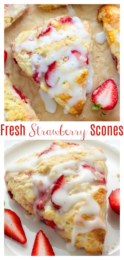 Strawberries and Cream Scones are tender, flaky, and bursting with fresh strawberries in every bite! Serve warm, with extra glaze or clotted cream on the side. This is the perfect recipe for occasions like Mother’s Day or Easter brunch!