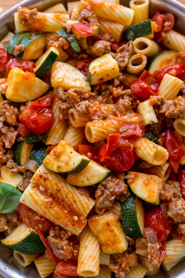 Rigatoni with Sausage, Tomatoes, and Zucchini Baker by Nature