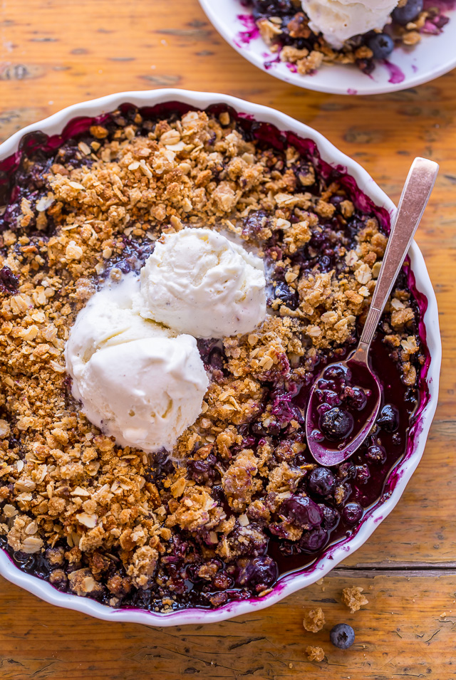 Blueberry Crisp with Ice Cream on Top.