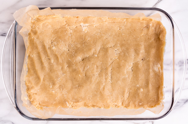 Shortbread crust pressed into pan.