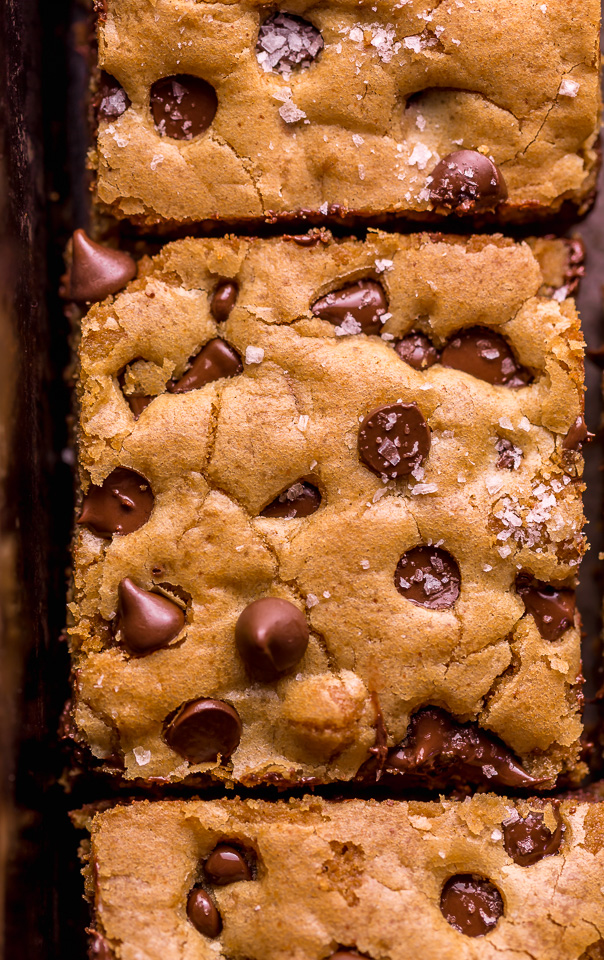 Easy Chocolate Chip Cookie Bars are thick, chewy, and basically foolproof! A great bar recipe that bakes up in less than 30 minutes! If you're serving a crowd, simply double the recipe and bake it in a 9 x 13 pan!