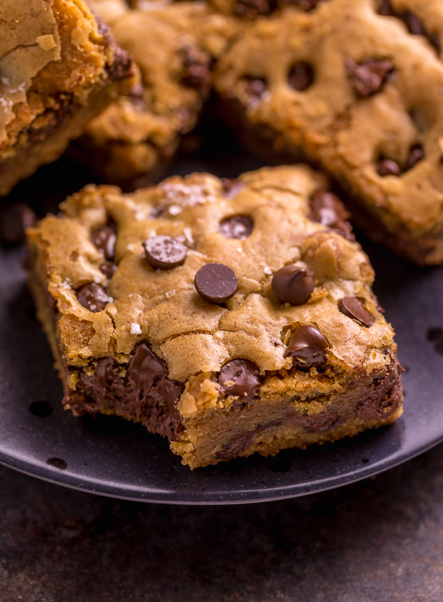 Easy Chocolate Chip Cookie Bars are thick, chewy, and basically foolproof! A great bar recipe that bakes up in less than 30 minutes! If you're serving a crowd, simply double the recipe and bake it in a 9 x 13 pan!