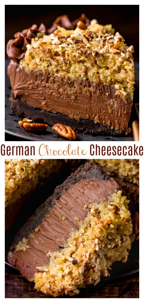 This No-Bake German Chocolate Cheesecake is insanely decadent and such a treat! Featuring a crunchy Oreo cookie crust, creamy chocolate cheesecake filling, and coconut and pecan topping... it's a total showstopper! Bonus: You can make this up to 4 days in advance!