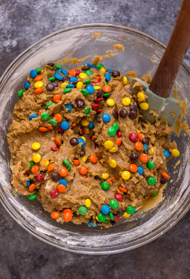 Soft and Chewy M&M Cookie Bars - Baker by Nature