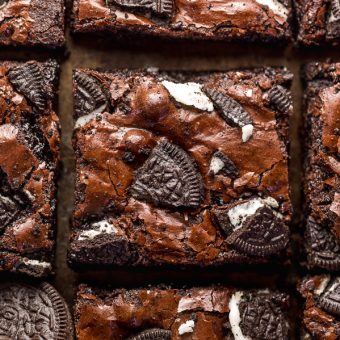 Oreo Brownies are so easy and a MILLION times more delicious than boxed brownie mix! Loaded with rich chocolate flavor, chocolate chips, and plenty of crushed Oreo cookies! Preheat your oven to 350 and bake these brownies today!