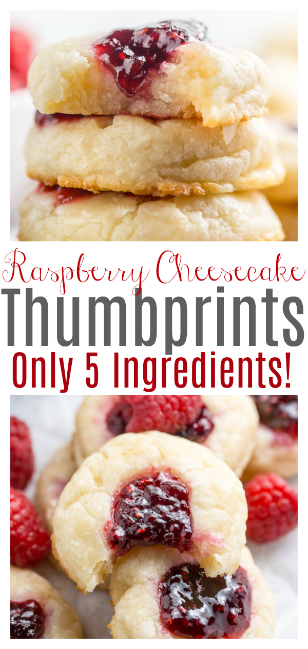 These 5-Ingredient Raspberry Cheesecake Thumbprint Cookies are so flavorful and basically melt in your mouth!!! An easy cookie recipe you'll make over and over again!