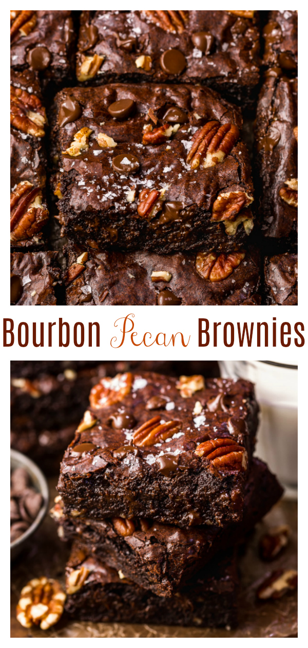 These Bourbon Pecan Brownies are going to blow your mind! They’re thick, insanely chewy, and loaded with crunchy pecans, a pinch of cinnamon, and flavorful bourbon! The ultimate special occasion brownie recipe!