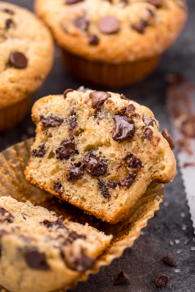 There are literally a million chocolate chip muffin recipes on the internet... but these moist chocolate chip muffins are truly the BEST! And that's not a humblebrag; it's a simple fact! These bakery style muffins come together in a jiffy - no electric mixer required!