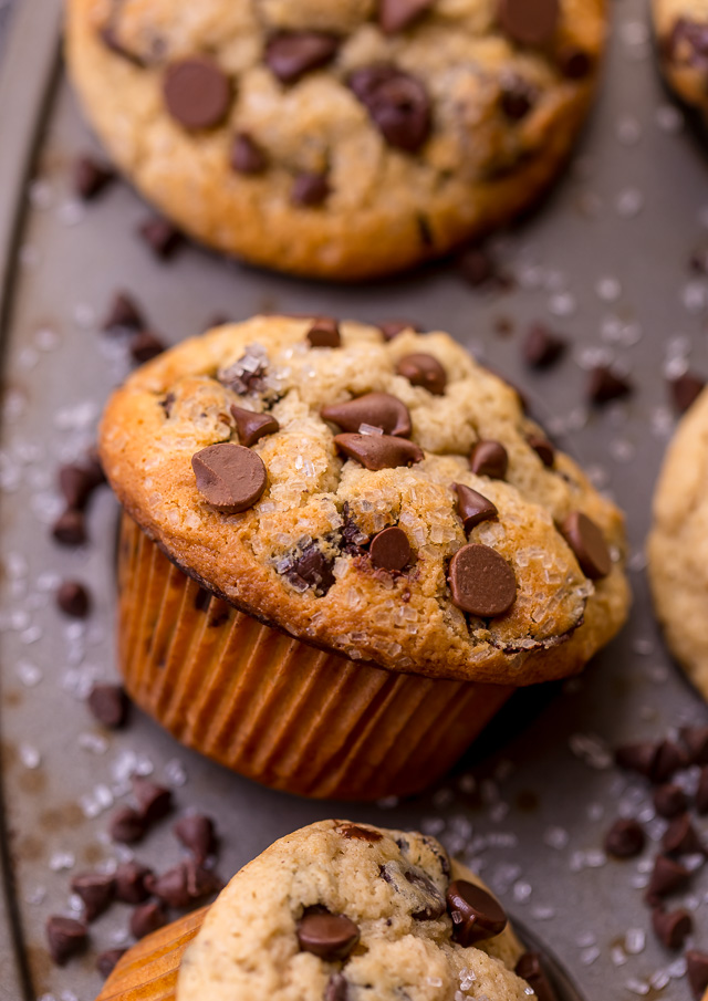 There are literally a million chocolate chip muffin recipes on the internet... but these moist chocolate chip muffins are truly the BEST! And that's not a humblebrag; it's a simple fact! These bakery style muffins come together in a jiffy - no electric mixer required!