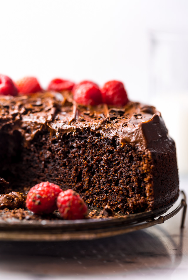 This Easy Single Layer Chocolate Cake is utterly moist and topped with melt-in-your-mouth Chocolate Frosting! The perfect dessert for date night in, small birthday celebrations, and intimate gatherings. And no electric mixer required!