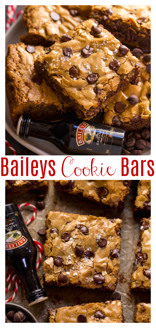 Although I don't love drinking Bailey's Irish Cream (way too sweet for me!), I LOVE baking with it!!! And these Bailey's Irish Cream Chocolate Chip Cookie Bars are one of the best things to come out of my oven all month! They taste just like my Bailey's Chocolate Chip Cookies... but SO much easier!
