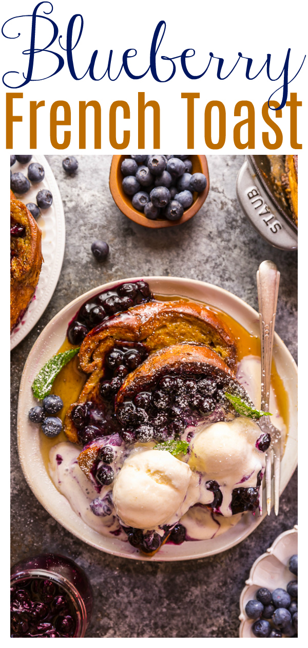Buttery slices of brioche bread and fresh blueberry maple syrup make this recipe a total showstopper! While it's a little more work than most breakfast casseroles, it's totally worth it! This Brioche French Toast with Blueberry Compote is a great recipe for a lazy Saturday, Christmas morning, or anytime you want to make breakfast extra special!