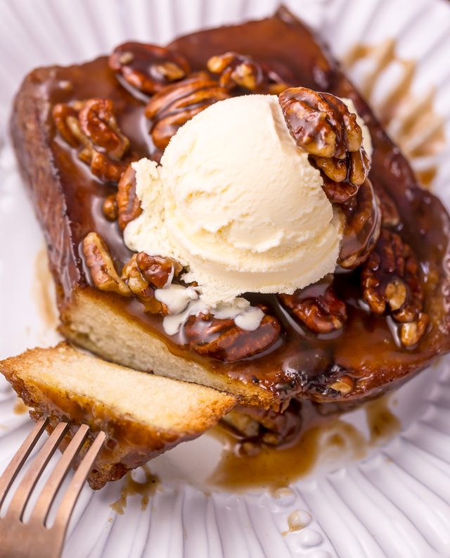 Brown Sugar Butter Pecan French Toast is a decadent breakfast that's perfect for special occasions... like Christmas morning!!! Thick slices of brioche are fried until golden brown and then topped with the most delicious brown sugar butter pecan syrup! So decadent, you don't even need to serve with maple syrup!