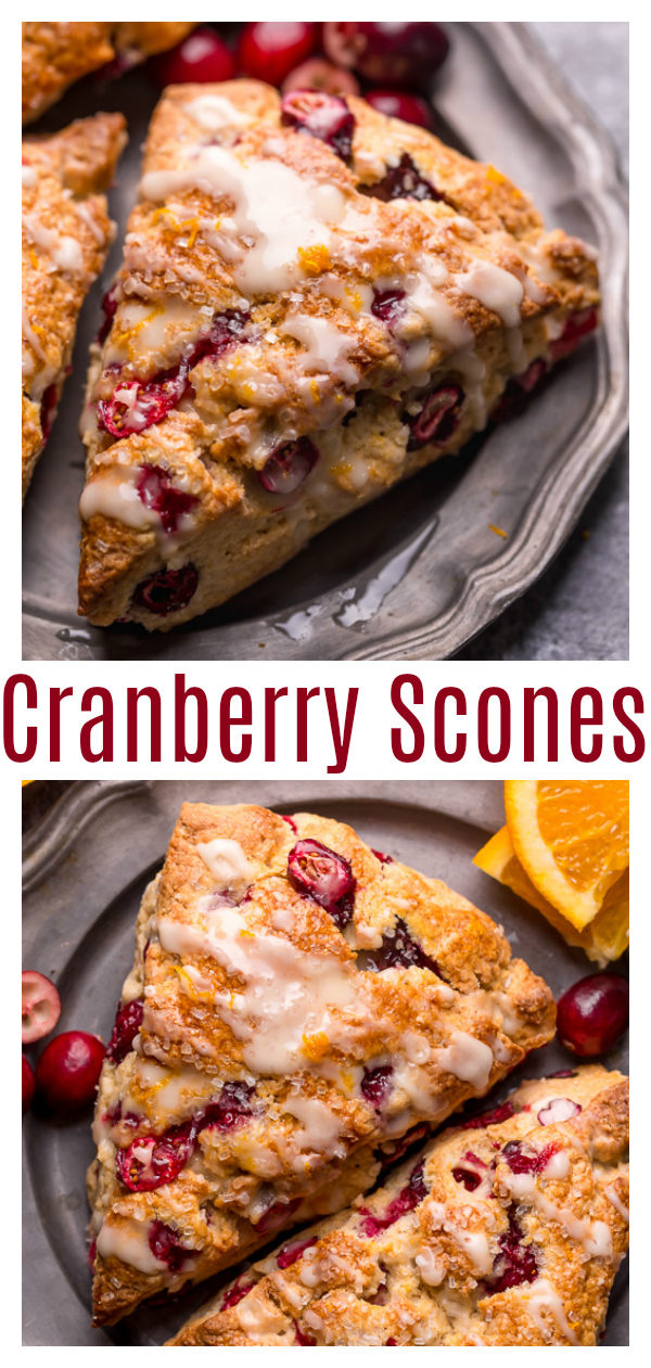 Cranberry Orange Scones are loaded with vibrant orange flavor, fresh cranberries, and topped with a sweet orange glaze! These are so festive and perfect for breakfast or brunch. And one of my favorite scone recipes to make during the holiday season!