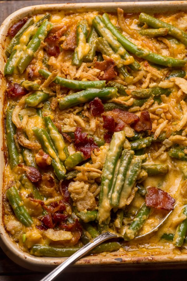 Green Bean Casserole (With Cheesy Bacon Sauce) - Baker by Nature