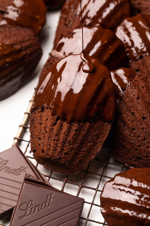 My Double Chocolate Madeleines are fluffy, cakey, and perfect for dunking in tea or coffee! A sweet treat that's sure to please the chocolate lovers in your life! So bust out your madeleine pan and let's get baking!