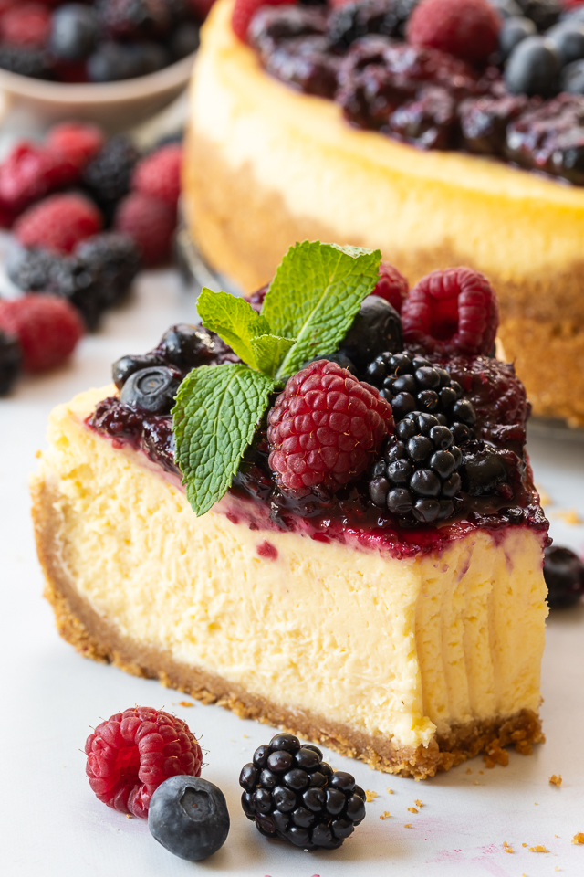 One of my favorite Easter traditions is baking a creamy ricotta cheesecake for my family! It's the perfect recipe to share with a crowd, and it's make-ahead friendly, meaning you can bake it well in advance and just pull it out of the freezer the night before you plan on serving it! Delicious on it's own, but outrageously good with a fresh berry sauce on top!